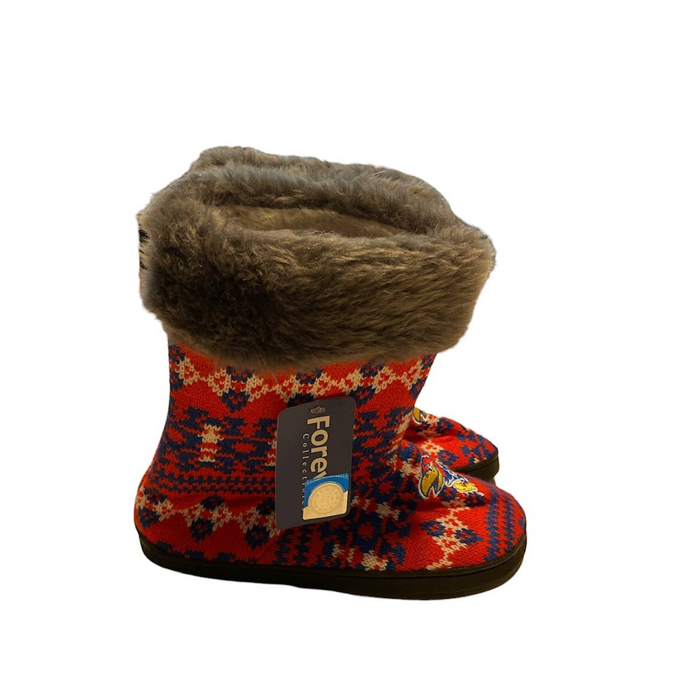 Kansas Jayhawks Forever Collectibles Women Sweater Boot Slippers with Faux Fur